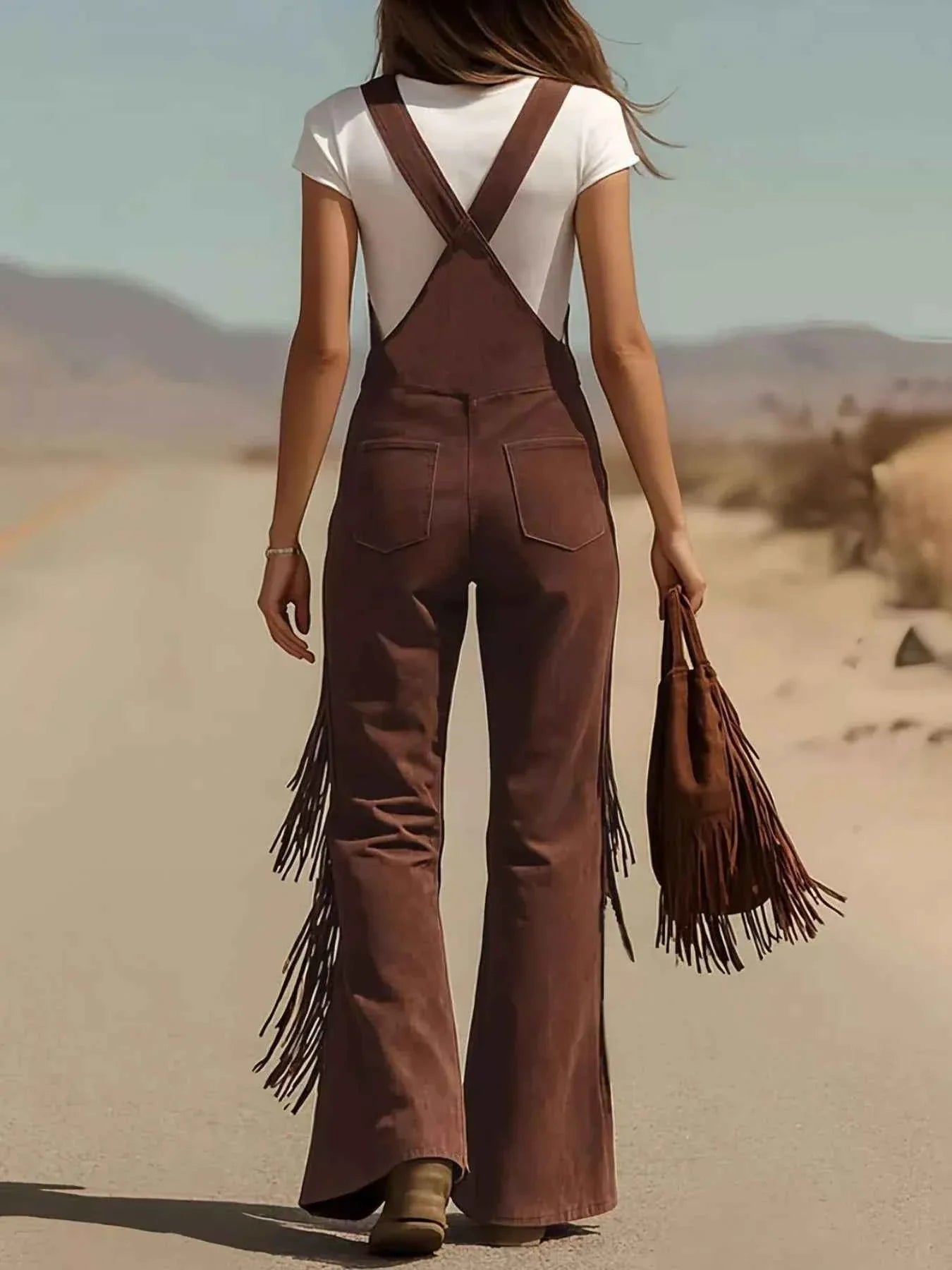 Fringe Corduroy Button Front Overalls THRIXINE