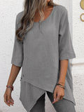 Cotton Linen Round-neck Irregular Shirt Half Sleeve Shirt Lootquake LLC