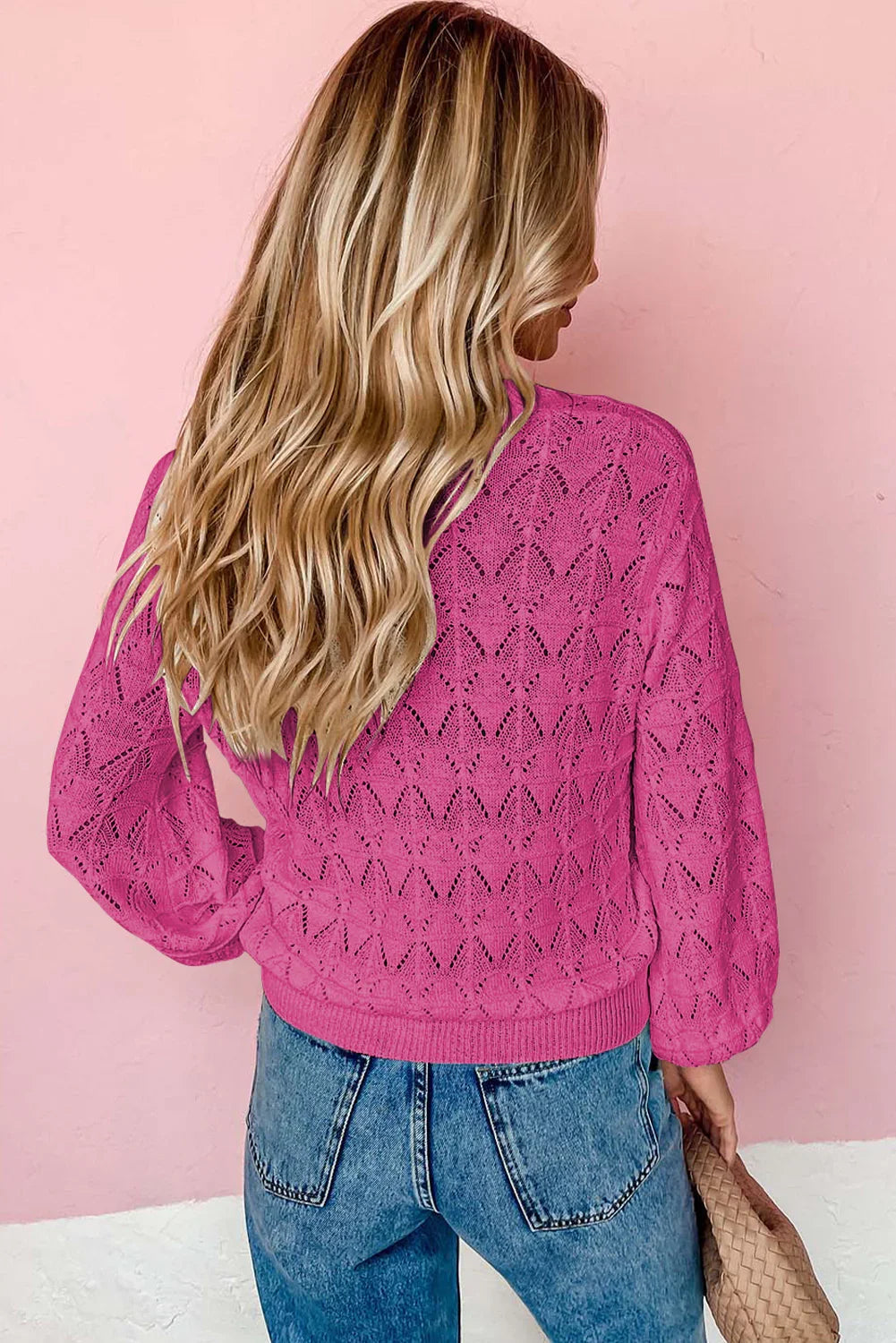 Green Lightweight Buttoned Front Crochet Cardigan