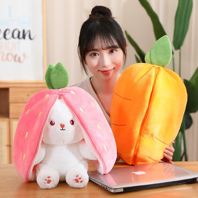 Kawaii Fruit Transfigured Bunny Plush Toy Cute Carrot Strawberry Turn Into Rabbit Plush Toy Kids Birthday Christmas Gift Muppet Pi-Mart