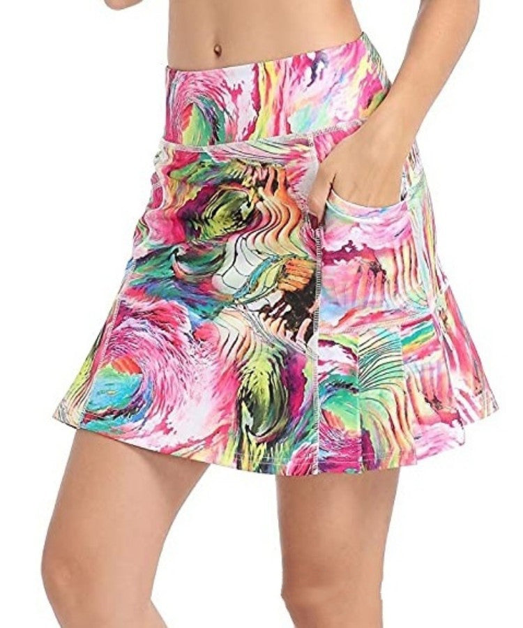Women's Short Culottes Tennis Running Workout Two-layer High Top Sports Dress With Pockets Pi-Mart