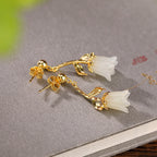 S925 Sterling Silver Gold-plated Jade Blue Bell Flower Stud Earrings