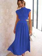 Modern Cutout Mock Neck Sleeveless Ruched Dress Elegant Dress For Women Stevvex