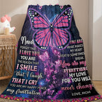 1pc Butterfly Printed Flannel Blanket, To My Daughter From Mom Envelope Blanket For All Season, Warm Cozy Soft Throw Blanket Nap Blanket For Couch Bed Sofa Office Camping Travel Home Decor, Holiday Gift Blanket For Daughter Lootquake LLC