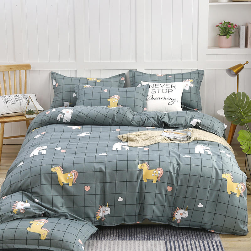 Simple Cotton Sanding Four-piece Set Thickening Small Bed Quilt Cover Pi-Mart