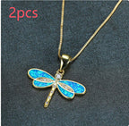 Simulated Opal Dragonfly Ladies' Pendant Necklace Pi-Mart
