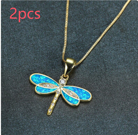 Simulated Opal Dragonfly Ladies' Pendant Necklace Pi-Mart