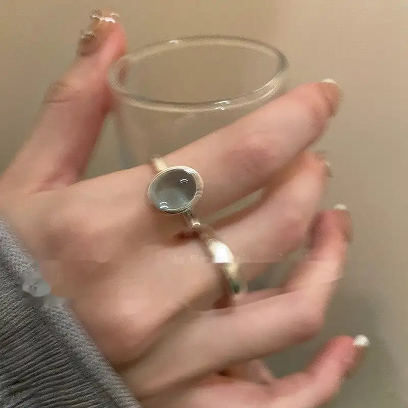 Small Pieces Of Silver Natural Stone Open Ring For Women Lootquake LLC