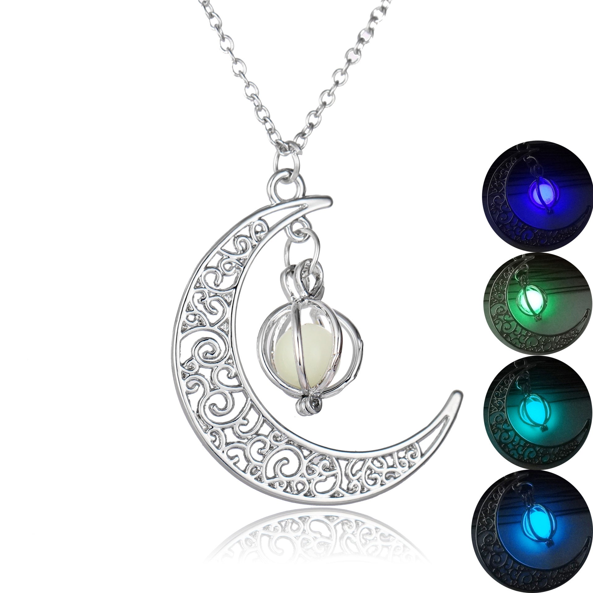 Fashion Moon Natural Glowing Stone Healing Necklace Women Gift Charm Luminous Pendant Necklace Jewelry Pi-Mart