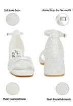 Pearl Bridal Sandals - Low Heel Satin Shoes - Wedding Party Comfort