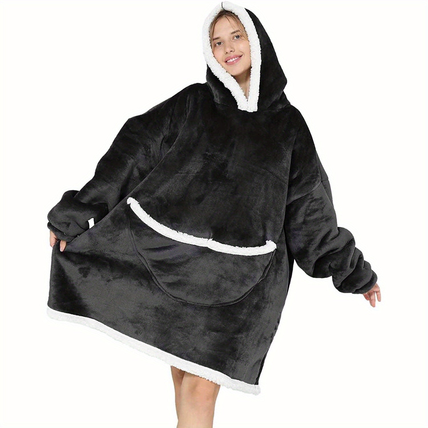 1pc Oversized Blanket Hoodie, Sherpa Fleece Hooded Blanket For Women, Ultra Soft Warm Wearable Blanket Sweatshirt Women Men Adult, Gift For Ladies