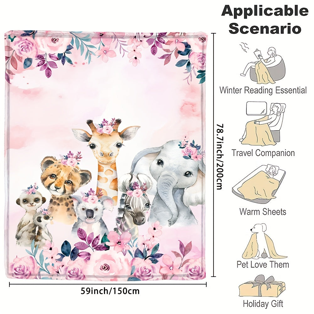 1pc Custom Flannel Blanket, Personalized Cartoon Animal Print Custom Your Name Flannel Blanket, Soft And Warm Memorable Moments Commemorative Blanket, Great Holiday Gift For Classmates, Friends, Family And Lovers, Used For Na