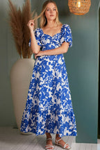 New Summer Cutout Back Floral Sweetheart Neck Puff Sleeve Dress – Unique, Romantic and Trendy Floral Dress with Puff Sleeves and Cutout Back Stevvex