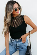 Black Mesh Cutout Knit Vest - Edgy Ribbed Design | Femstylo