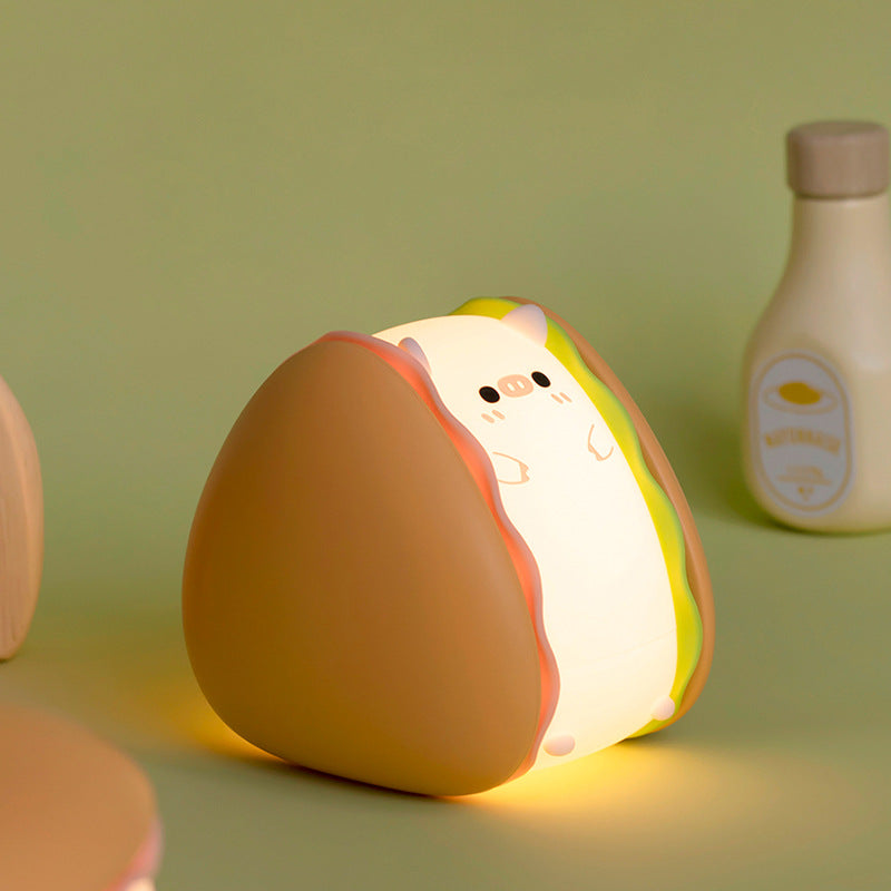 Hamburger Pig Small Night Lamp USB Rechargeable Bedroom Pi-Mart