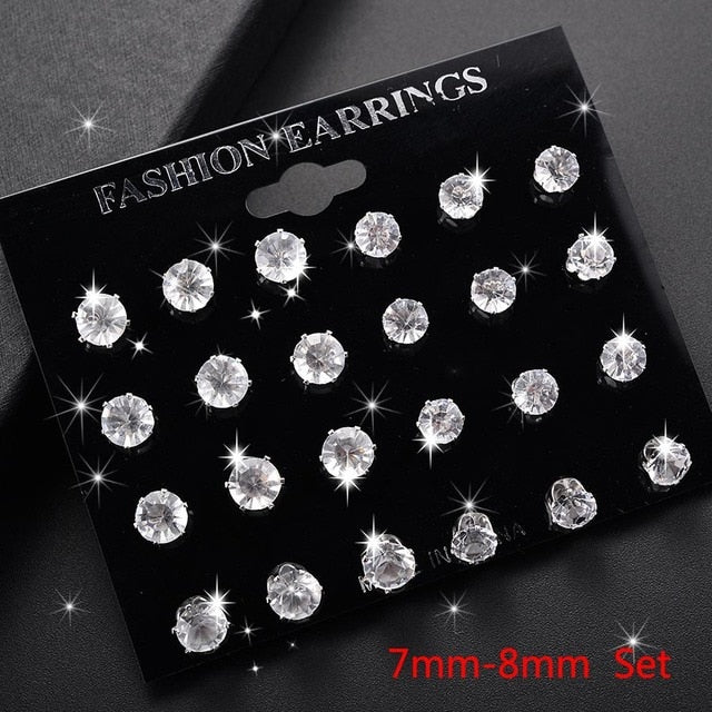White Crystal Stud Earrings Set Pi-Mart