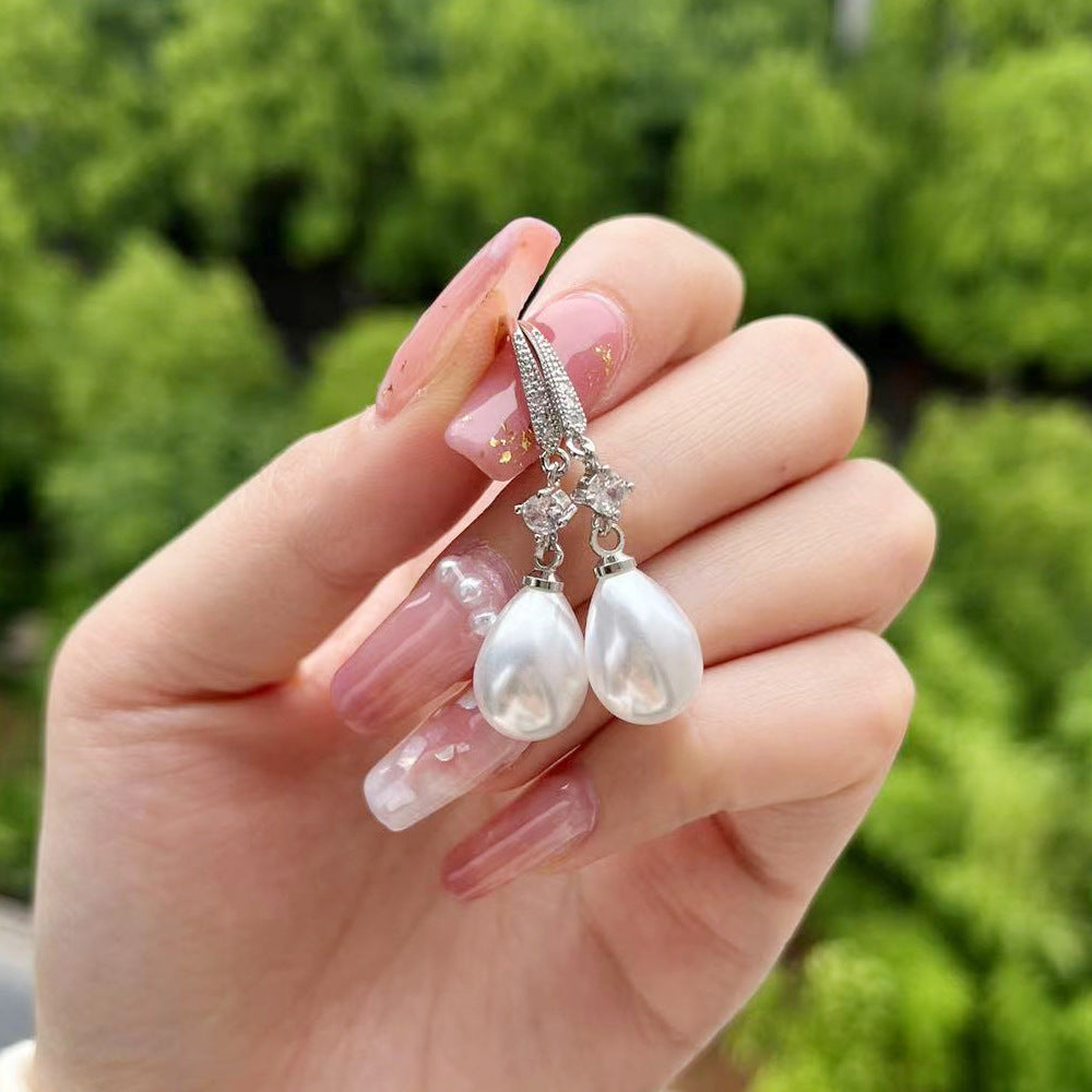Women's All-match Baroque Drop-shaped Artificial Pearl Earrings Pi-Mart