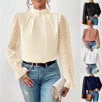 Women's Half-turtleneck Stitching Wavy Chiffon Long-sleeved Top Pi-Mart