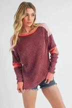 Color Block Knit Top – Raw Seam Detail & Cotton-Spandex Blend