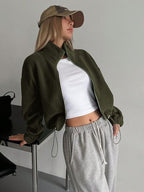 Stylish Zip-Up Long Sleeve Cropped Jacket Trendy & Lightweight Outerwear for a Chic Look Stevvex