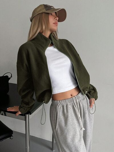 Stylish Zip-Up Long Sleeve Cropped Jacket Trendy & Lightweight Outerwear for a Chic Look Stevvex
