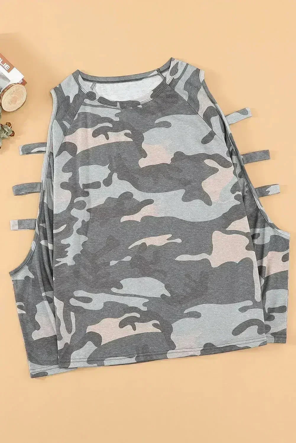 Camouflage Shoulder To Hollow Out Long Sleeve Top - SJB-DIAMOND ELITES