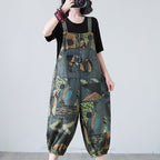 Summer Real Shot Printed Denim Slim Overalls