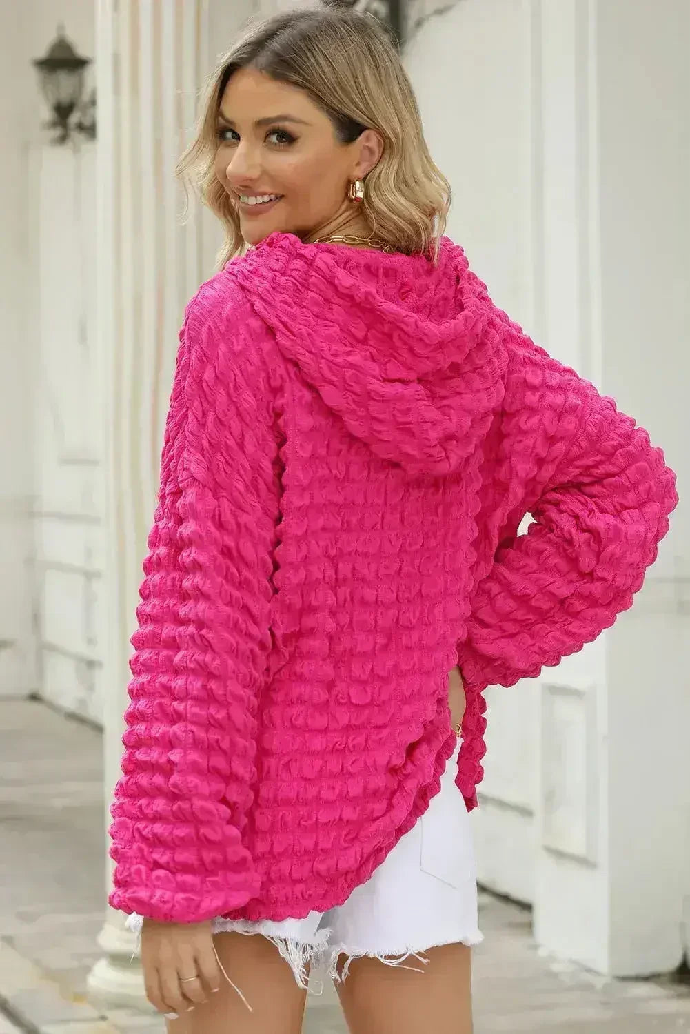 Rose Bubble Textured Waffle Hoodie - SJB-DIAMOND ELITES
