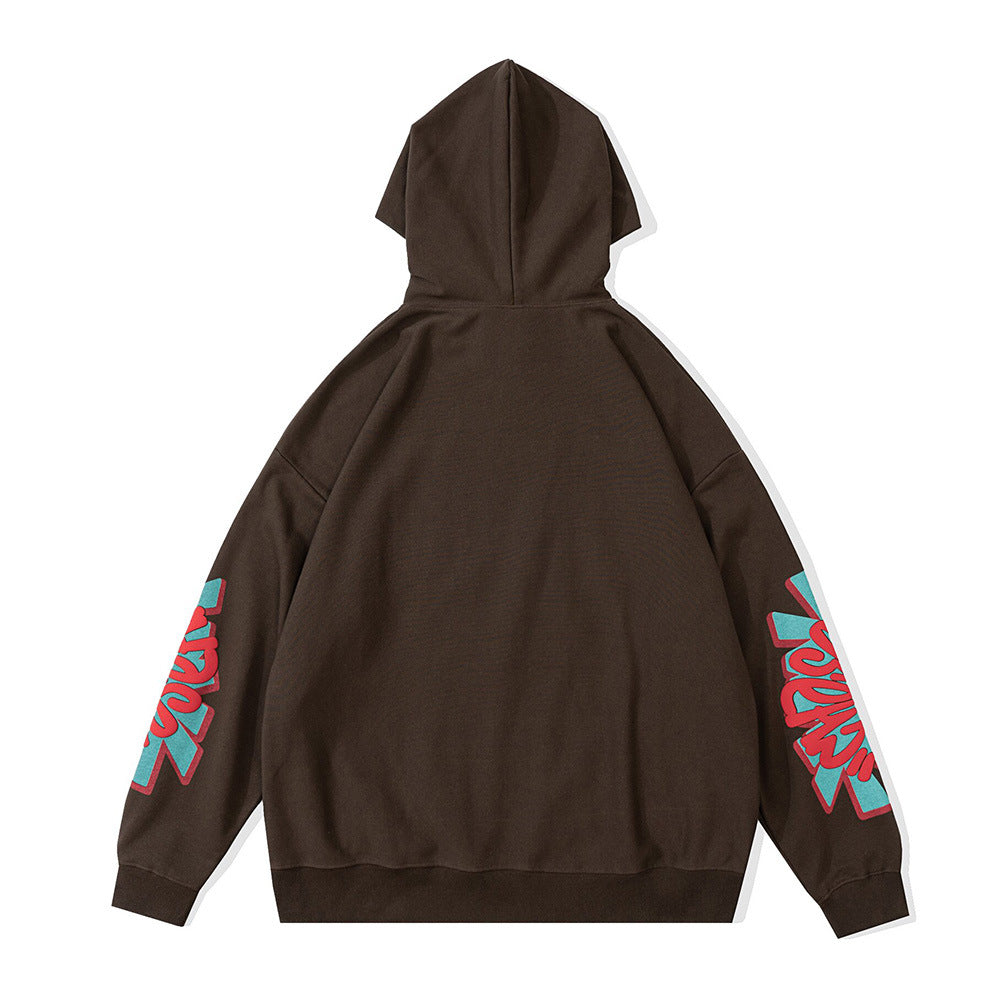 Men's American High Street Alphabet Print Hooded Sweatshirt