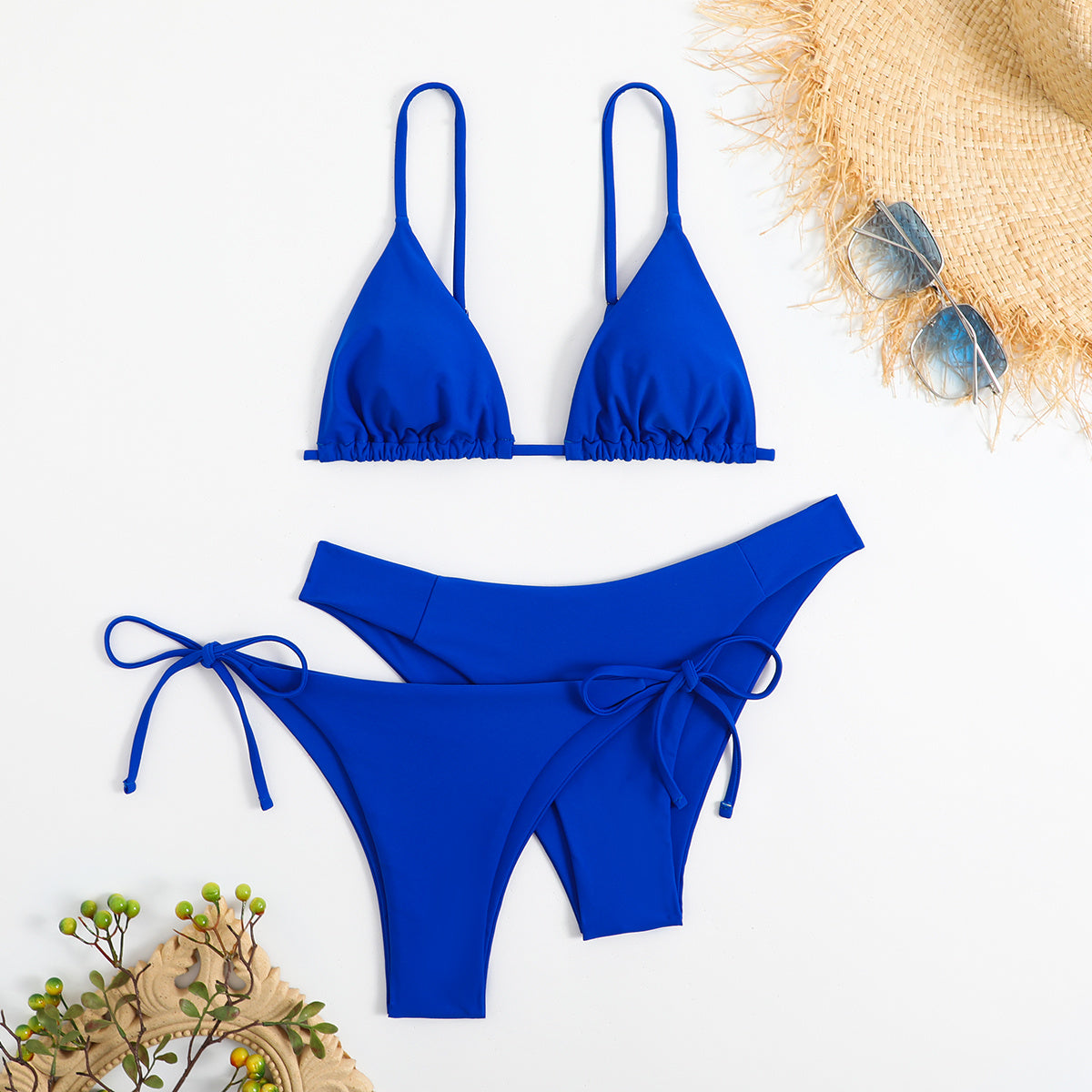 Essential Edge 3-Piece Bikini Set for Women – Solid Color High-Cut Triangle Top Two-Style Bottoms with Side Lace-Up Design & Quick-Drying Comfort – Versatile Women's Swimwear for Summer Pool Beach & Travel Stevvex
