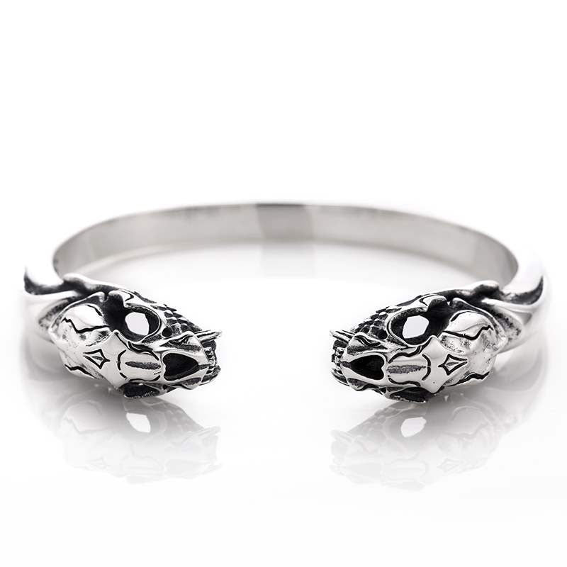 Male S925 Sterling Silver Beast Skull Bracelet Pi-Mart