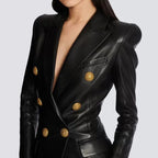 Women's PU Leather Blazer Dress 2025 - Slim Fit Office Suit, Minimalist Chic Work Attire Purplish Diva