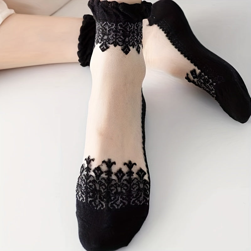 6 Pairs Soft & Breathable Lace Patchwork Crew Socks - Women's Calf Socks with Comfortable Stockings & Hosiery for Everyday Wear Lootquake LLC