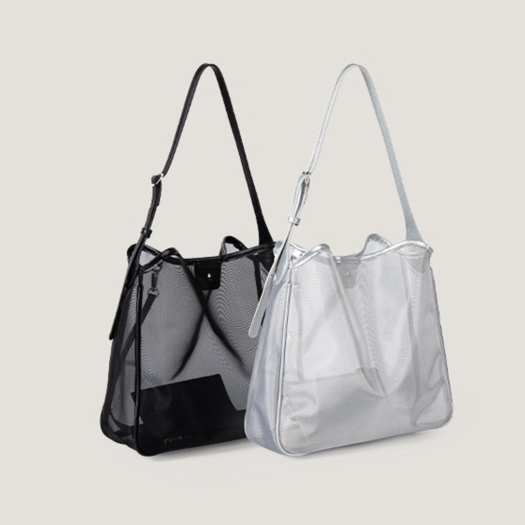 Mesh commuter tote bag, large capacity stylish hobo bag, fashionable versatile shoulder bag
