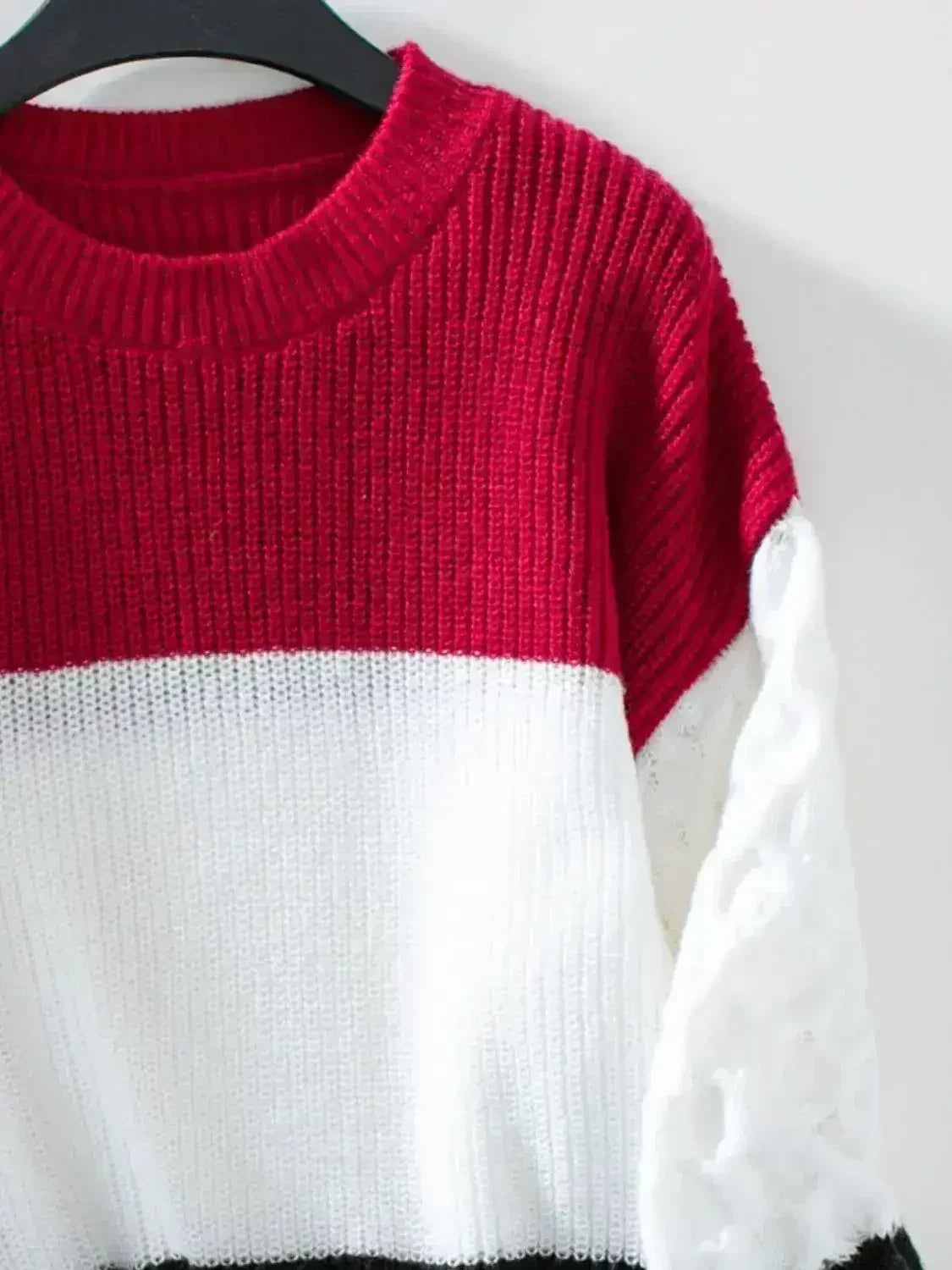 Color Block Round Neck Long Sleeve Sweater - SJB-DIAMOND ELITES