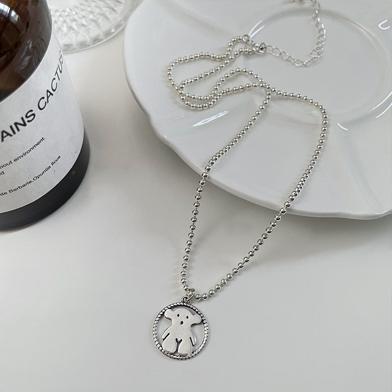 S925 Sterling Silver Bear Retro Necklace Women Pi-Mart