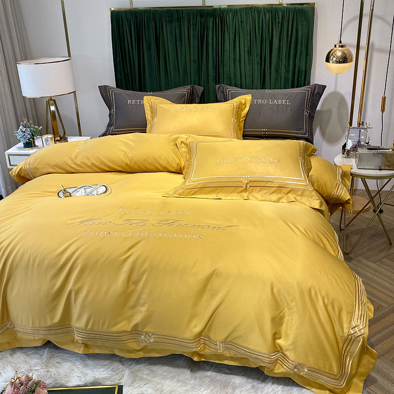 Tencel Quilt Cover Embroidered European Washed Cotton Four-piece Set Pi-Mart