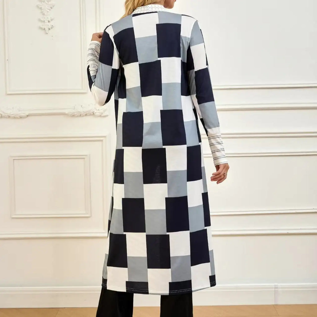 Women's Jacket Color Block Long Outer Sleeve Cardigan Casual Coat Open Front Coat Black - SJB-DIAMOND ELITES