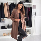 Lapel Single-breasted Wool Coat Winter Long Sleeve Solid Color Long Jacket Women Clothing Pi-Mart