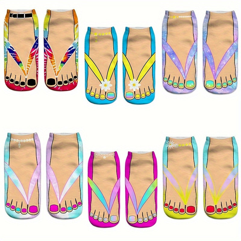 6 Pairs 3D Colorful Toe Slipper Socks, Funny & Trendy Low Cut Ankle Socks, Women's Stockings & Hosiery Lootquake LLC