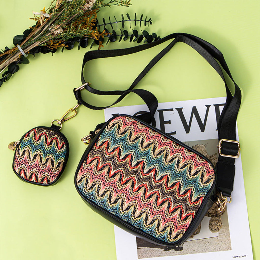 Casual versatile woven shoulder crossbody bag, small crossbody purse 2 in 1, simple portable cosmetic storage bag - SJB-DIAMOND ELITES