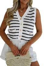 Sky Blue Striped V Neck Button Knit Vest