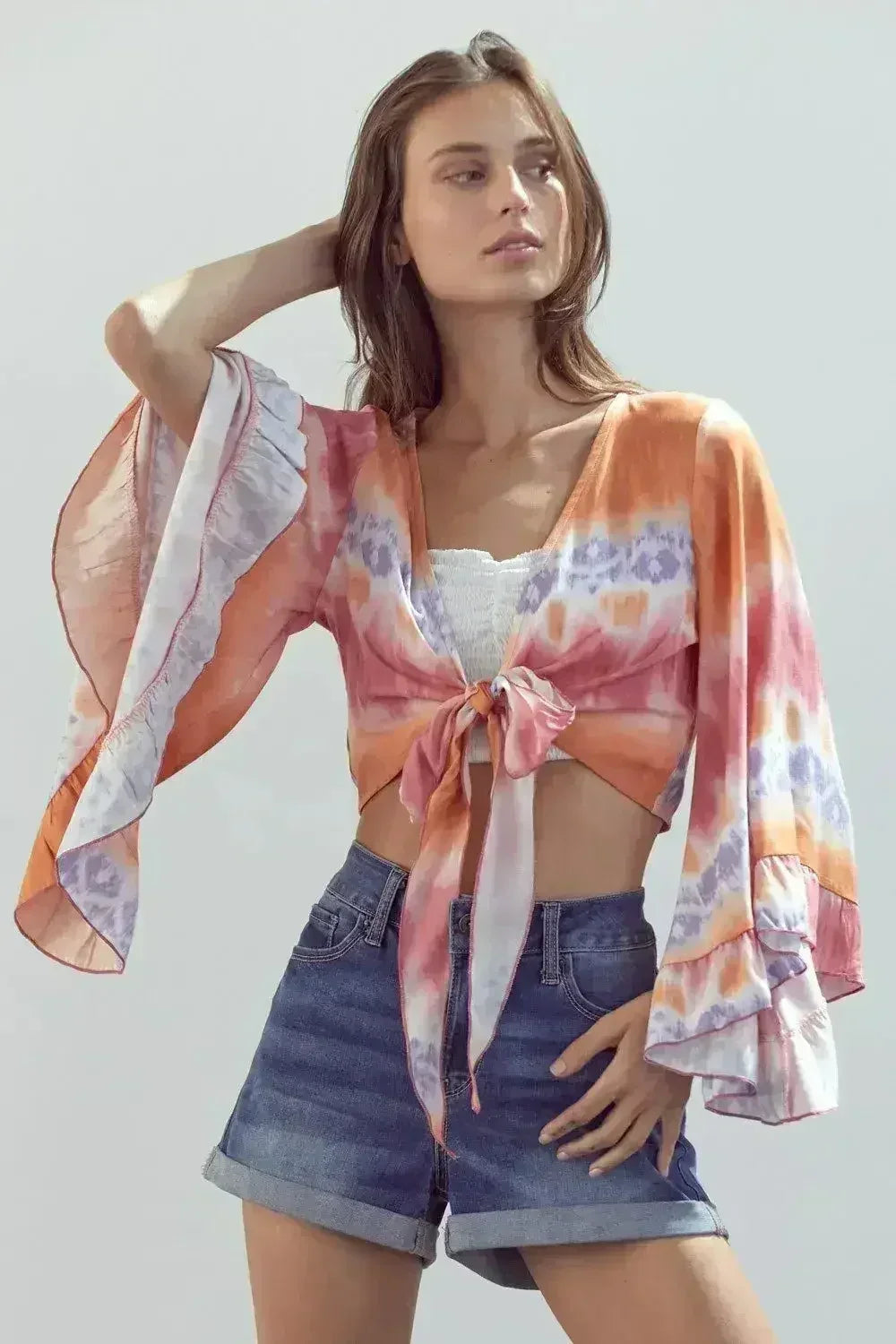 Bell-Sleeve Tie-Dye Crop Top – Flowy Sleeves & Stylish Design - SJB-DIAMOND ELITES