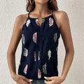Women's Feather Print Notch V-neck Versatile Camisole Vest - SJB-DIAMOND ELITES