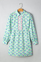Green Floral Print Scallop Trim Pocket Mini Dress