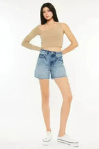 Kancan Full Size Raw Hem High Waist Denim Shorts