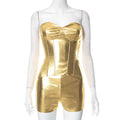 Faux Leather Metallic Body Shaping Tube Top Casual Shorts Two-piece Suit Pi-Mart
