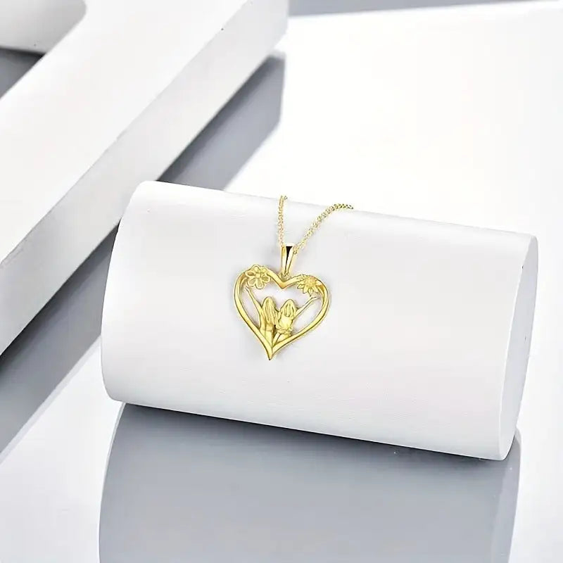 Sunflower Heart Pendant Necklace, Gold Colored Zinc Alloy