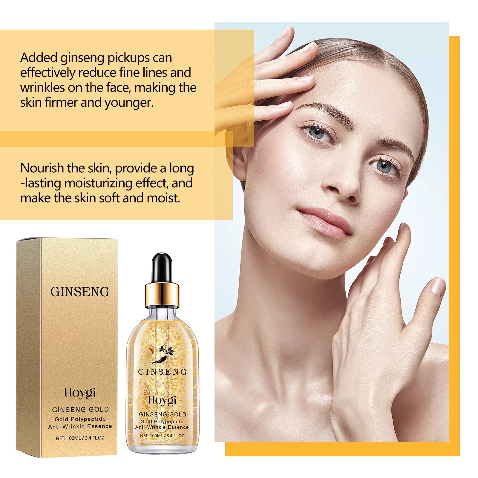 Hoygi Ginseng Gold Polypeptide Anti-Wrinkle Essence, Long-lasting moisturizing and soothing essence for dull wrinkles Lootquake LLC