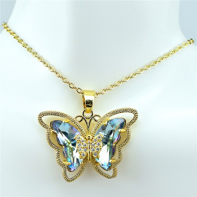 Crystal Glass Butterfly Necklace Pi-Mart